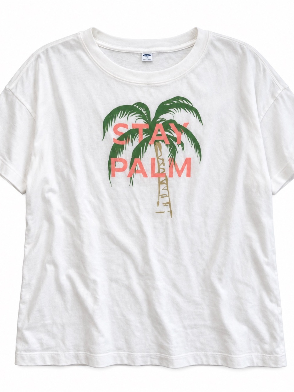 Old Navy White Tee with Green Palm 🪸“Stay Palm” large